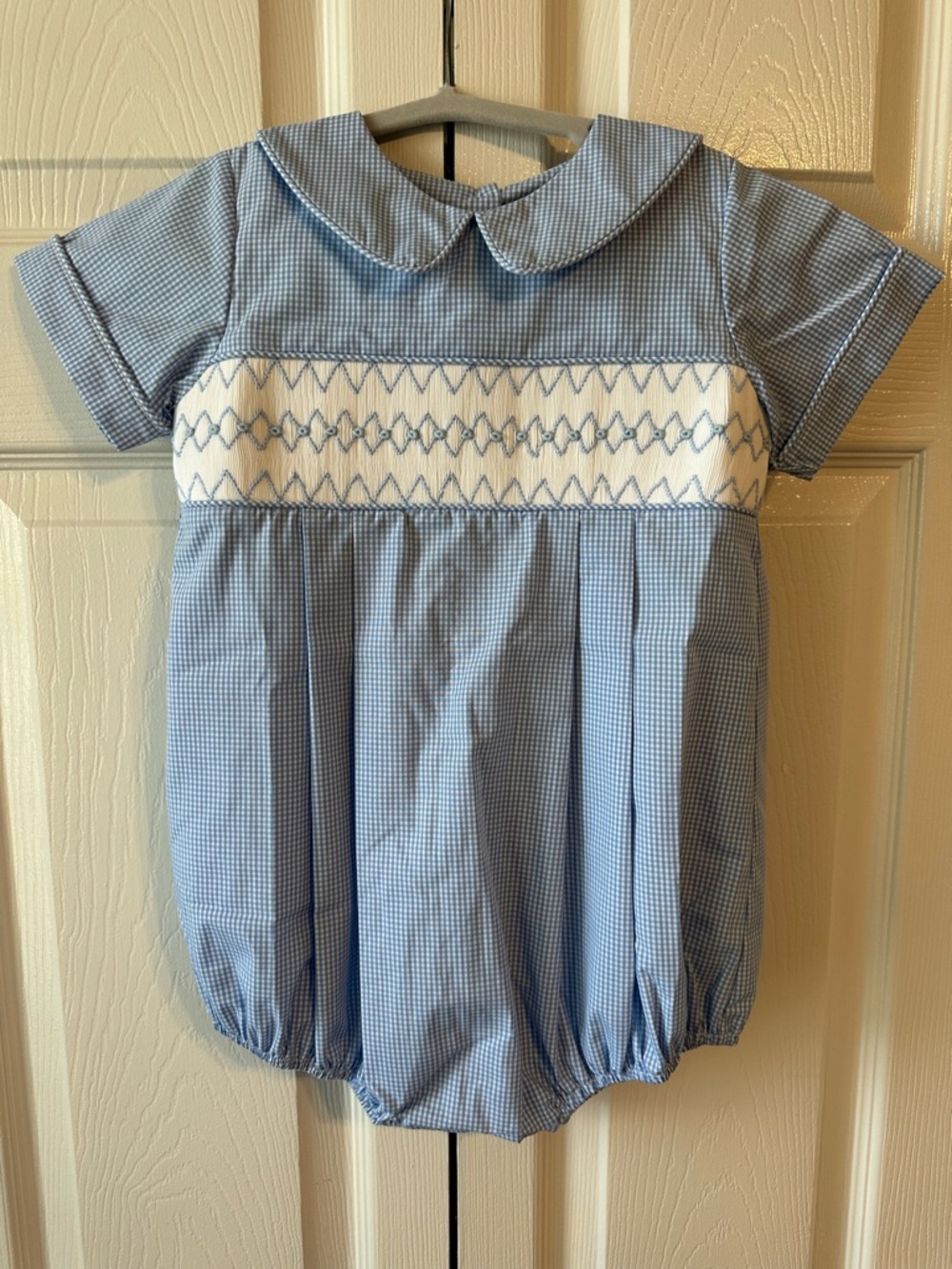 Classic Blue Gingham Smocked Baby One-Piece